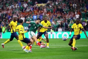 Mexico Ecuador World Cup 2026 match showing players competing during a football game with stadium atmosphere