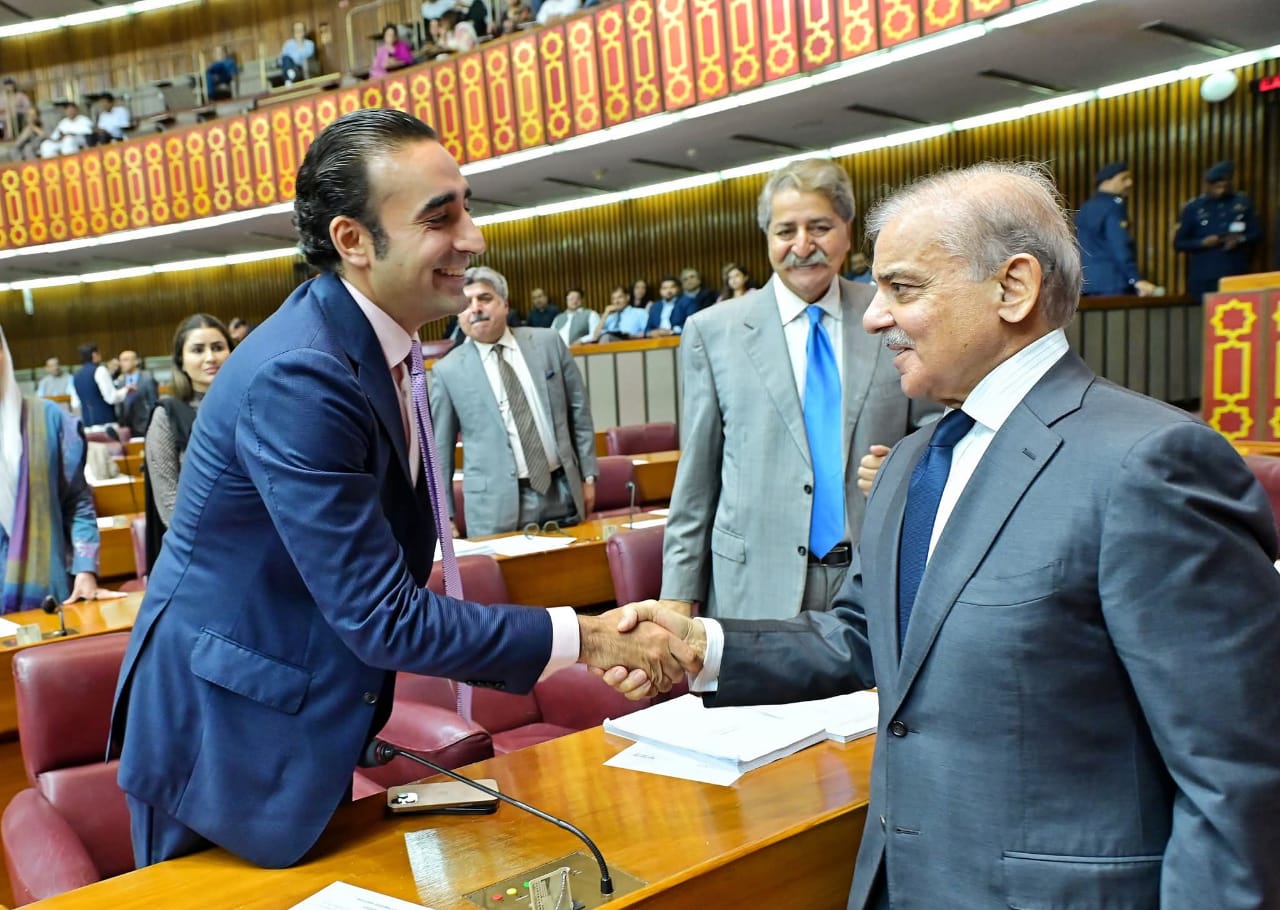 Prime Minister Shehbaz Sharif Meets PPP Chairman Bilawal Bhutto Zardari During Budget Session