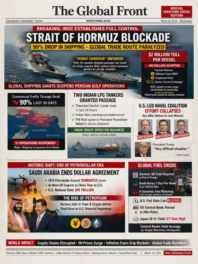 Iranian naval vessels controlling Strait of Hormuz shipping route