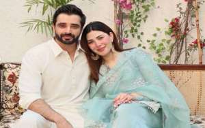 Hamza Ali Abbasi and Naimal Khawar Khan pose together promoting their new dating app Marriage4Life.