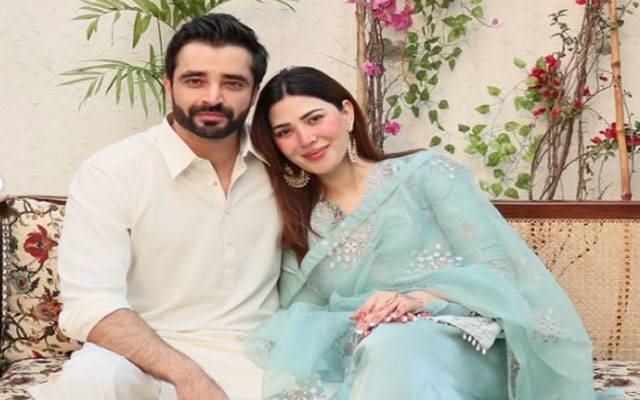 Hamza Ali Abbasi and Naimal Khawar Khan pose together promoting their new dating app Marriage4Life.