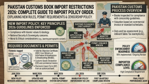 Pakistan customs officer checking imported books at port Import Policy Order 2026 enforcement