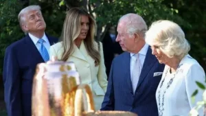 King Charles III and President Donald Trump shaking hands at the White House during the 2026 US-UK state visit
