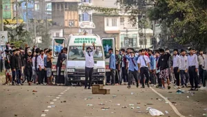 CRPF personnel deployed in Manipur during ethnic violence protests in Bishnupur district, April 2026