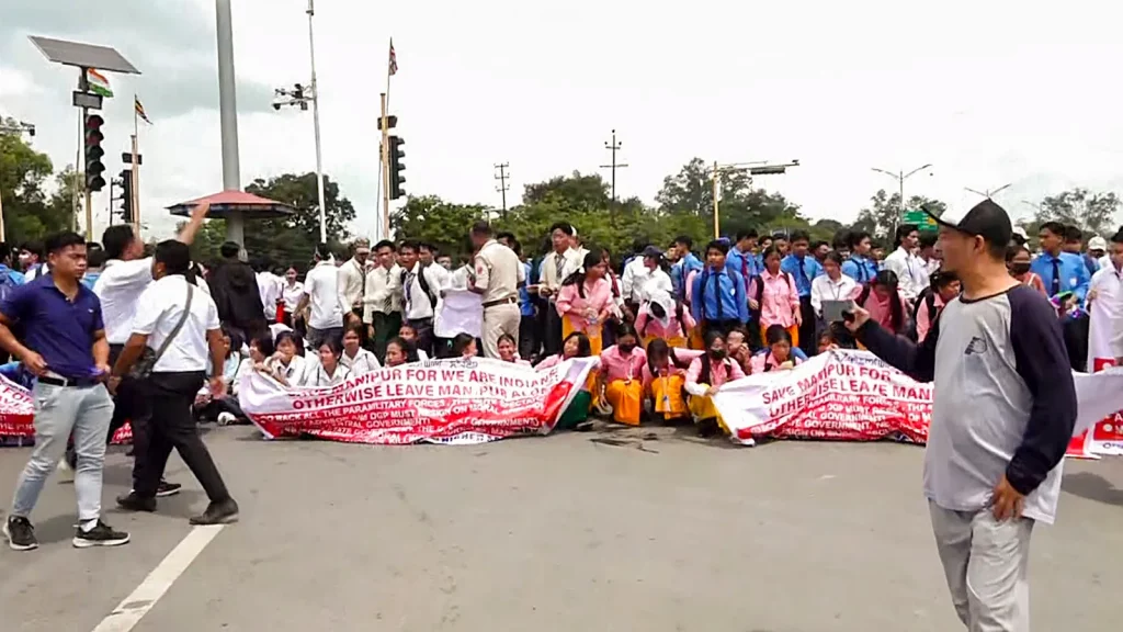 Protesters block roads in Bishnupur, Manipur after rocket attack kills two children on April 7, 2026