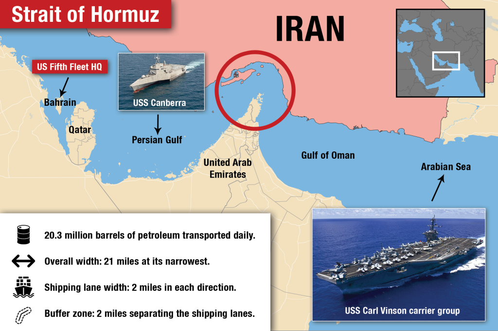 Strait of Hormuz closed map showing tanker traffic disruption and ceasefire zone in April 2026