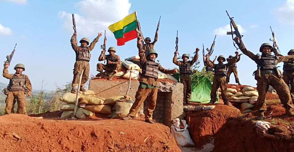 Myanmar military soldiers of the Tatmadaw marching during a military parade in Naypyidaw, Myanmar