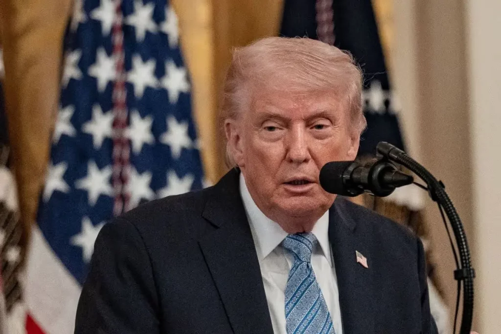 President Donald Trump speaking about Iran peace talks and war updates at the White House, May 2026