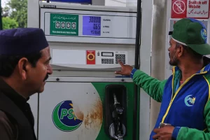 Petrol pump display showing new fuel rates in Pakistan May 2026, with prices near Rs. 400 per litre
