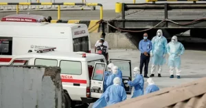 Mobile medical facility set up at Port of Granadilla Tenerife for MV Hondius hantavirus cruise ship passengers May 2026