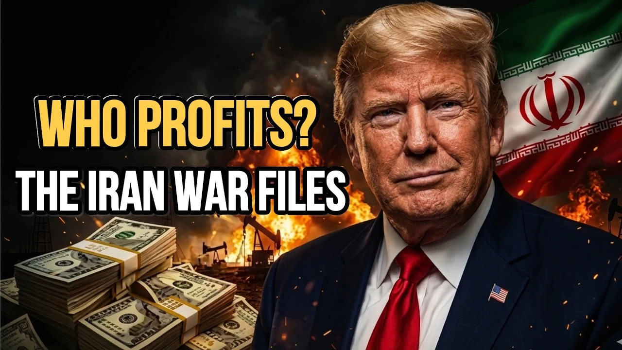 U.S. defense contractor logos and stock market charts rising during the 2026 US-Iran war conflict