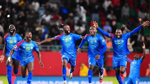 Colombia players celebrate after defeating DR Congo 1-0 in the FIFA World Cup 2026 group stage match.