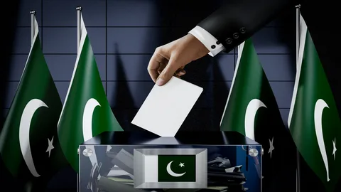 Election officials announcing Azad Jammu and Kashmir election schedule during a press conference in Pakistan
