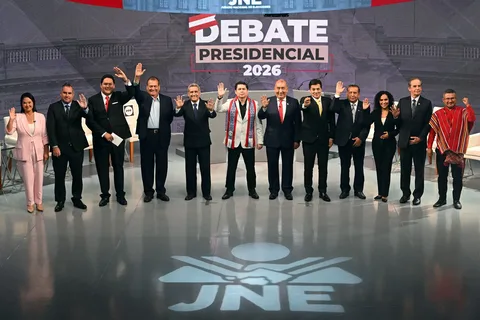 Supporters gather during protests over Peru political violence and the political situation in Peru now ahead of the 2026 elections.