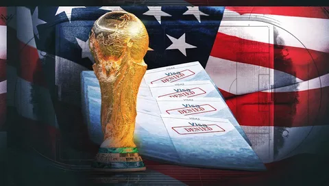 Football fans arriving at an international airport with World Cup tickets amid growing visa concerns ahead of the tournament.
