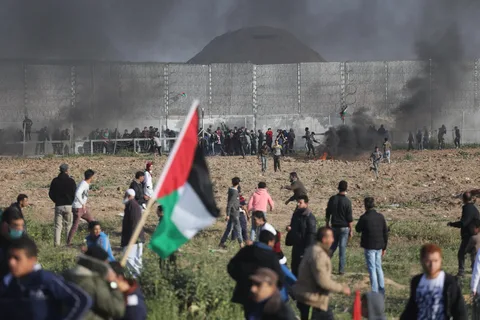 Crowds participating in pro-Palestinian protests in Gaza and other Middle Eastern cities amid ongoing regional unrest in 2026.