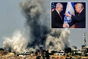 Donald Trump and Benjamin Netanyahu appearing in a tense diplomatic meeting discussing Iran policy, US-Israel relations, and Middle East security concerns.