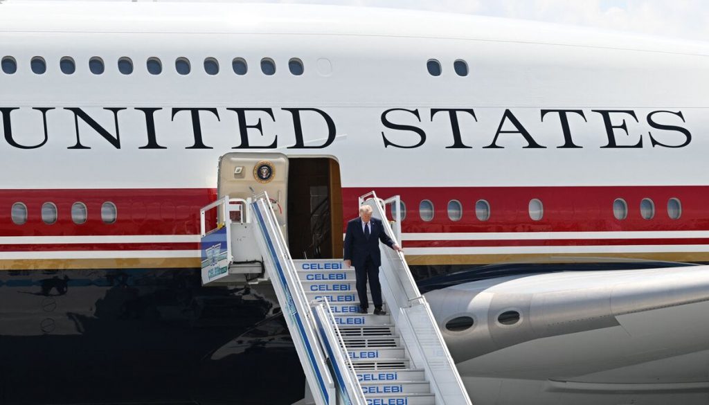 New Air Force One interior showing gold accents and redesigned cabin aboard Trump Force One
