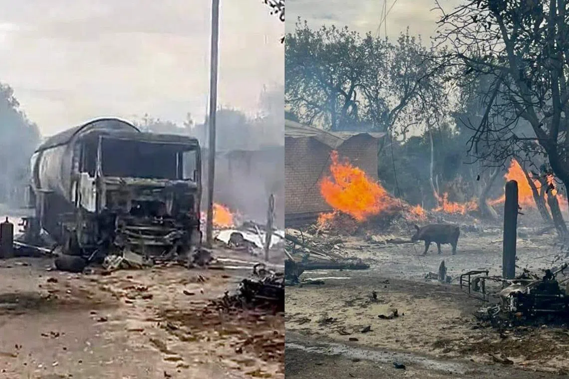 Ukrainian firefighters respond to a burning ATB supermarket in Chernihiv after a Russian drone strike on July 26, 2026