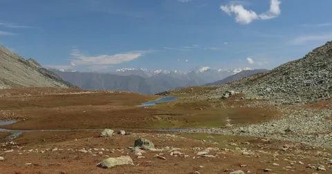 Margan Valley meadow with snow-capped peaks near Margan Top, gateway to Warwan Valley in Kashmir