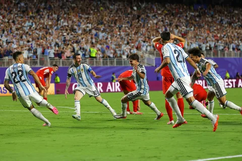 World Cup 2026 Semi Final trophy and stadium graphic showing France, Spain, England and Argentina flags