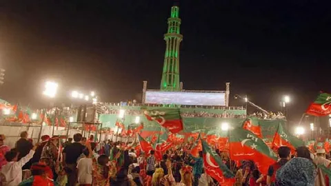 PTI supporters gather for a protest rally in Lahore, Pakistan