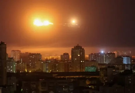 Emergency responders and firefighters battling blazes in Kyiv after a Russian ballistic missile attack struck multiple city districts on July 16, 2026.