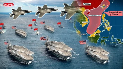 Map showing overlapping territorial claims in the South China Sea dispute between China, Philippines, Vietnam, Malaysia, Brunei, and Taiwan