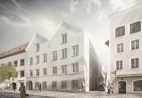 Exterior view of Hitler's birthplace in Braunau am Inn, Austria, now reopened as a police station.