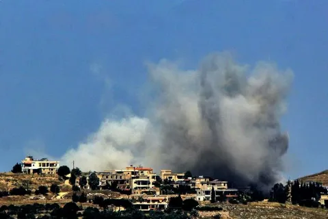 Israeli airstrike smoke rising over southern Lebanon villages near the Litani River, July 2026