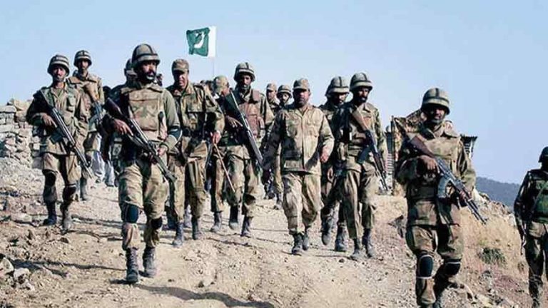 Pakistan Army soldiers conducting a security operation in the mountainous terrain of Balochistan during Operation Shaban.