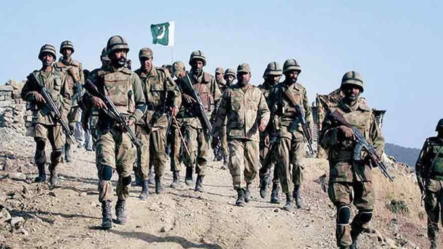 Pakistan Army soldiers conducting a security operation in the mountainous terrain of Balochistan during Operation Shaban.