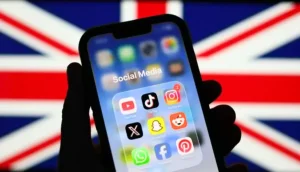 Teenager checking phone with social media time limit notification screen