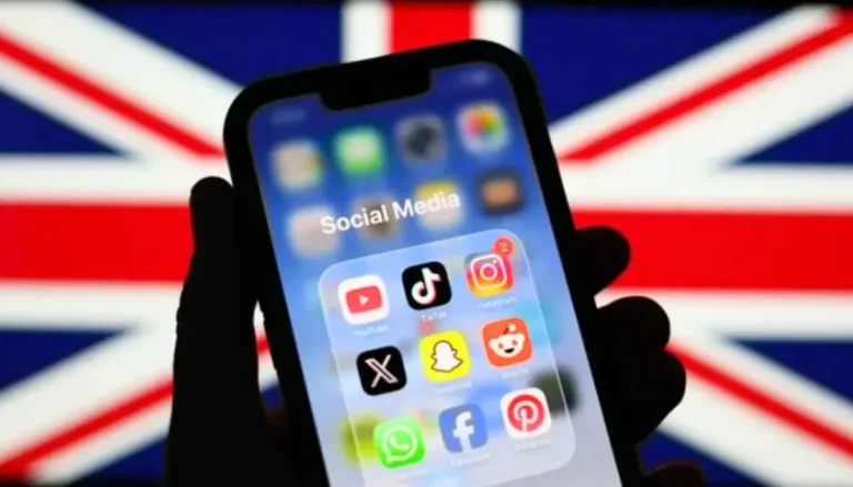 Teenager checking phone with social media time limit notification screen