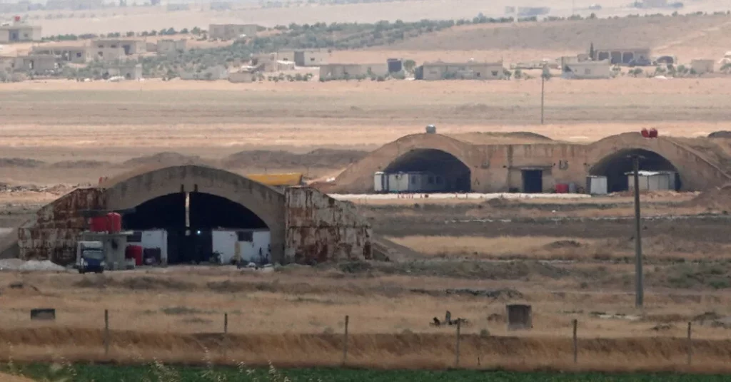 Smoke rising over Abu al-Duhur airbase in Idlib, Syria after Israeli airstrike