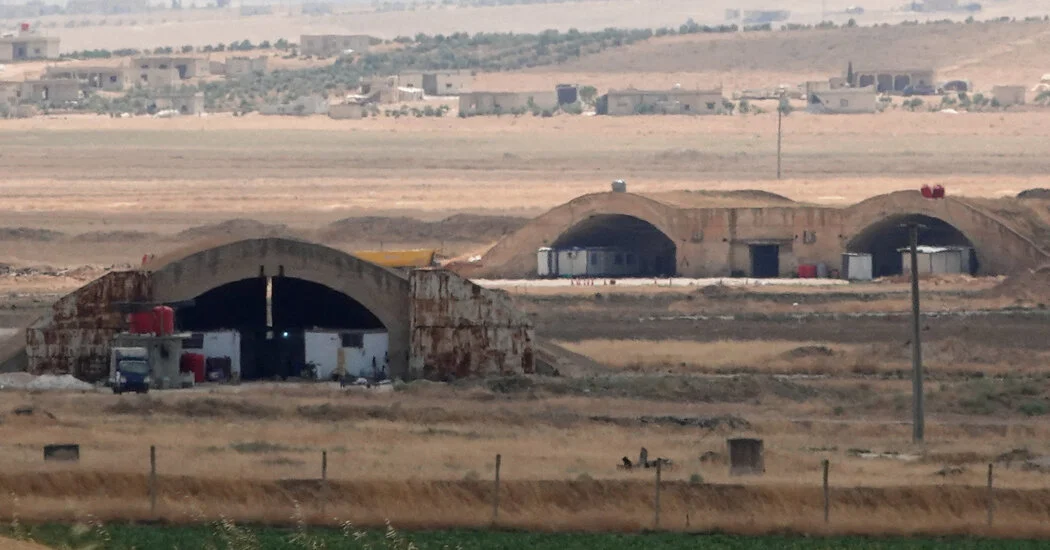 Smoke rising over Abu al-Duhur airbase in Idlib, Syria after Israeli airstrike