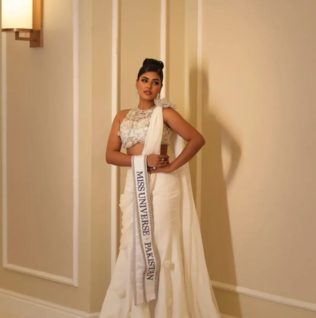 Roma Riaz smiling in national dress as she is announced National Director of Miss Universe Pakistan