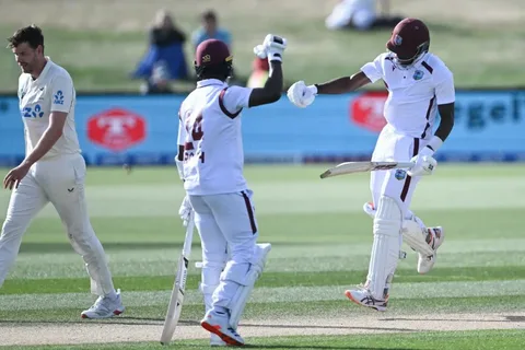 Justin Greaves batting for West Indies against Pakistan in the 2nd Test at Queen's Park Oval, Port of Spain, Trinidad, August 2026