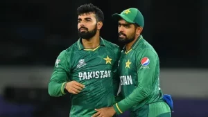Babar Azam and Abdullah Shafique batting for Pakistan in the second Test against West Indies in Trinidad.