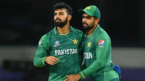 Babar Azam and Abdullah Shafique batting for Pakistan in the second Test against West Indies in Trinidad.