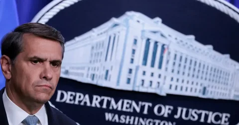 U.S. Attorney General Todd Blanche speaking to reporters at the Department of Justice in Washington