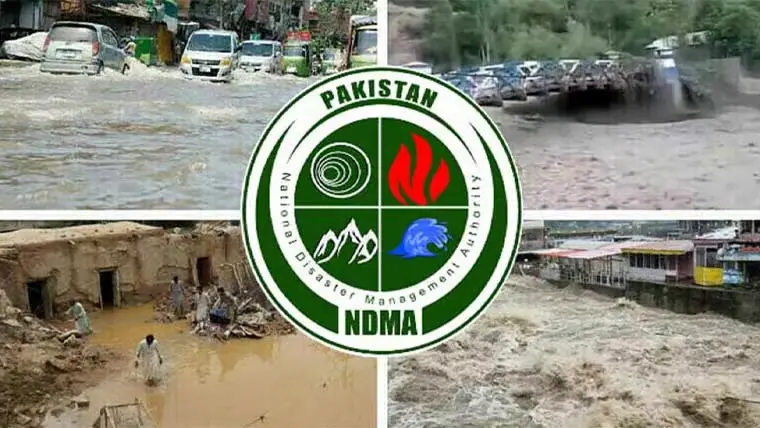 Flood update today in Pakistan showing rising river levels and NDMA flood warning map for 2026