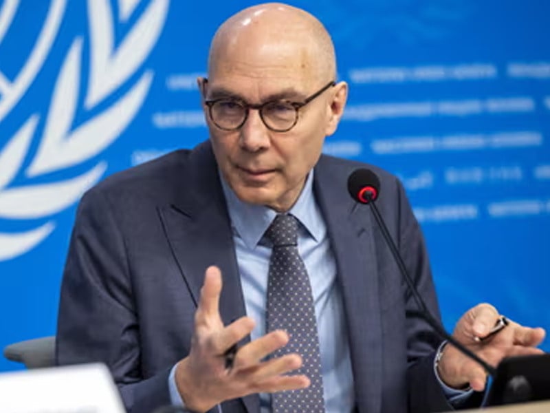 UN rights chief Volker Turk speaking at the Human Rights Council about AI existential risk to humanity