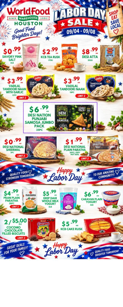 WorldFood Warehouse Houston Labor Day Sale: Naan, Samosas, Paratha & Yogurt Deals