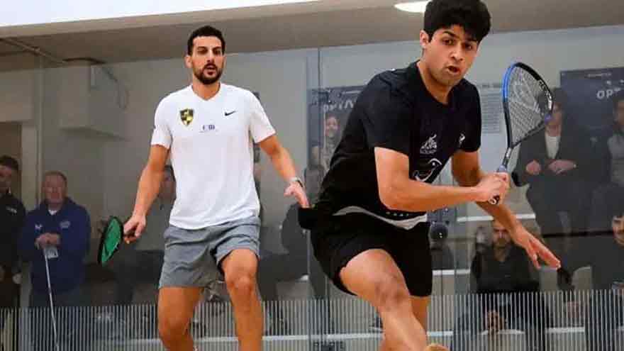 Noor Zaman and Ashab Irfan celebrate reaching Pakistan squash Asian Games semifinals in Nagoya