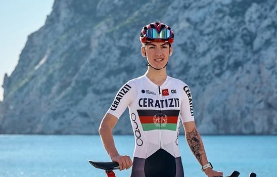 Afghan cyclist Fariba Hashimi racing in the Asian Games women's road race