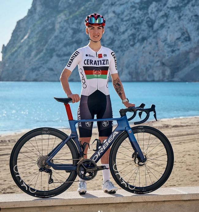Afghan cyclist Fariba Hashimi racing in the Asian Games women's road race