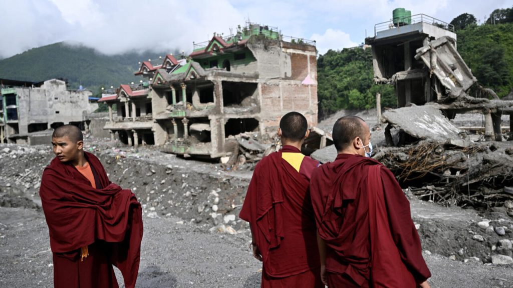 Nepal day of mourning ceremony for devastating Nepal floods victims near Trishuli river
