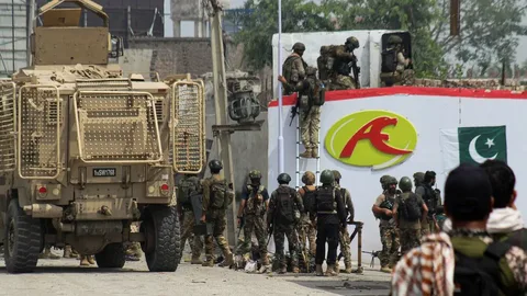 Pakistani security forces personnel during an intelligence-based operation against terrorists in Bara, Khyber Pakhtunkhwa