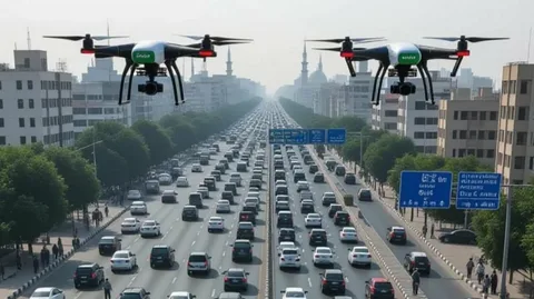 A drone flying over a field in Punjab, Pakistan, as the province enforces a 30-day outdoor drone ban under Section 144